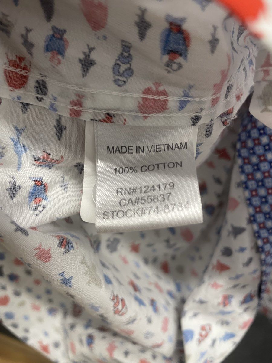 Johnston & Murphy Men's White Multi Fish Print Short Sleeve Shirt Sz XL