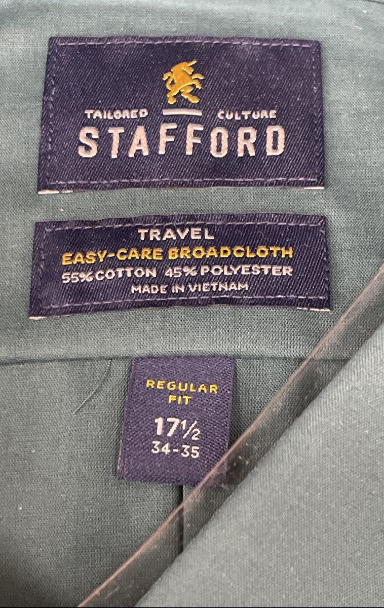 Stafford Men's Teal Reg Fit Easy-Care Broadcloth Stretch Shirt NWT 17.5 34-35