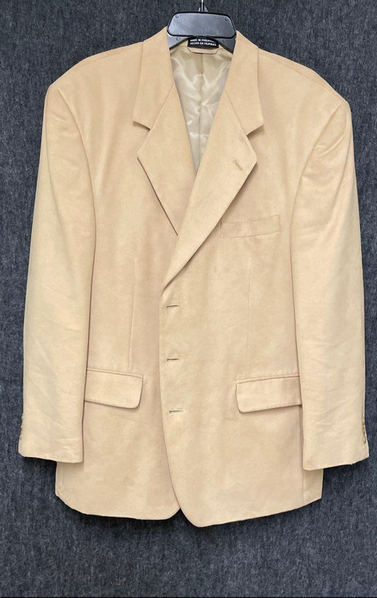 Vintage Y2K Stafford Men's Tan Supra Suede 3-Button Sport Coat Blazer Sz 46R