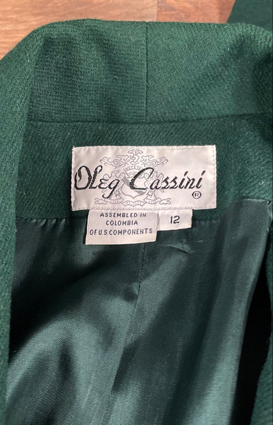 Vintage 90s Oleg Cassini Women's Green Wool Double Breasted Blazer Sz 12