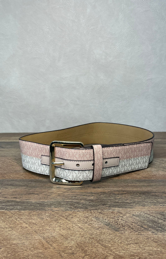 Michael Kors Women's Monogram Colorblock Waist Belt Pink Gray Gold Buckle Sz S