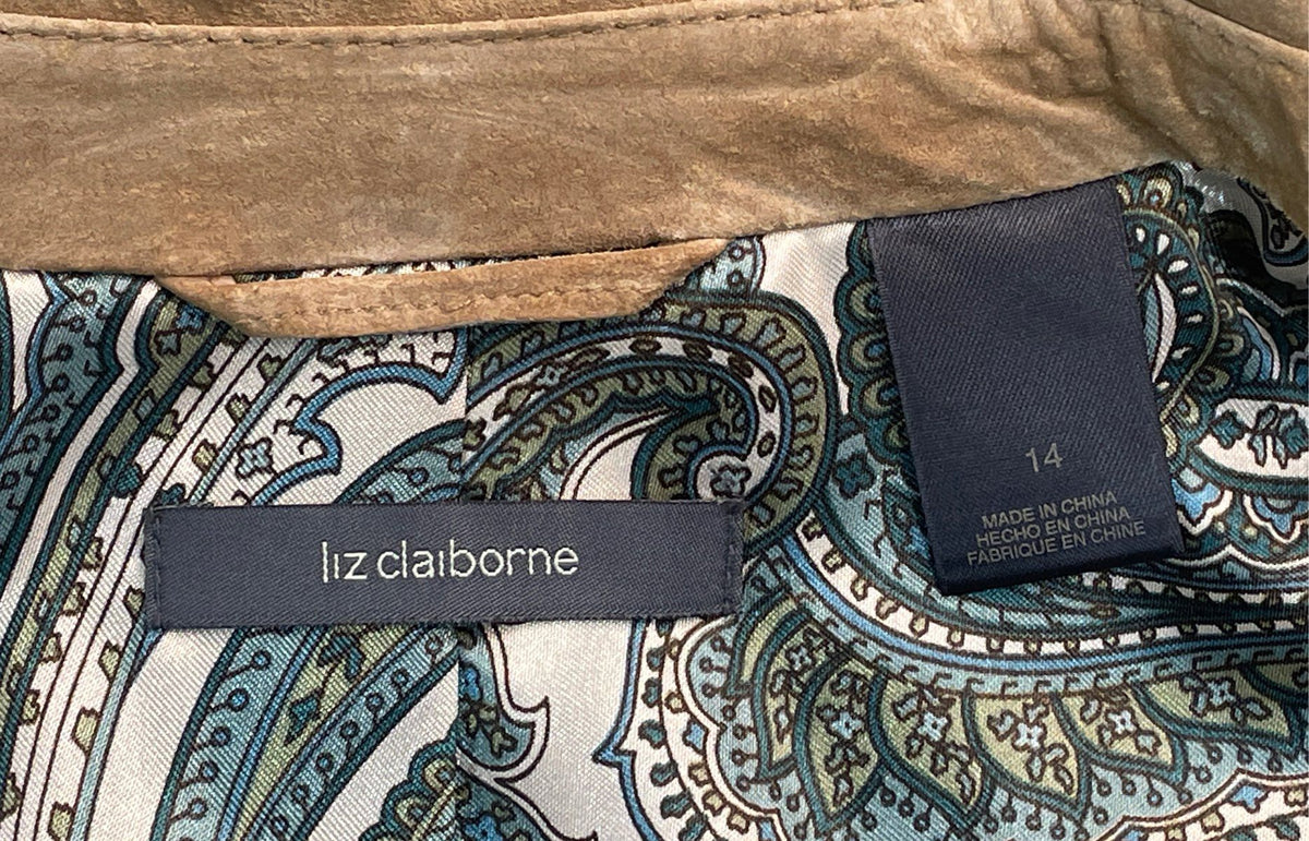 Liz Claiborne Women's Tan Suede Leather Single Button Blazer Jacket Sz 14