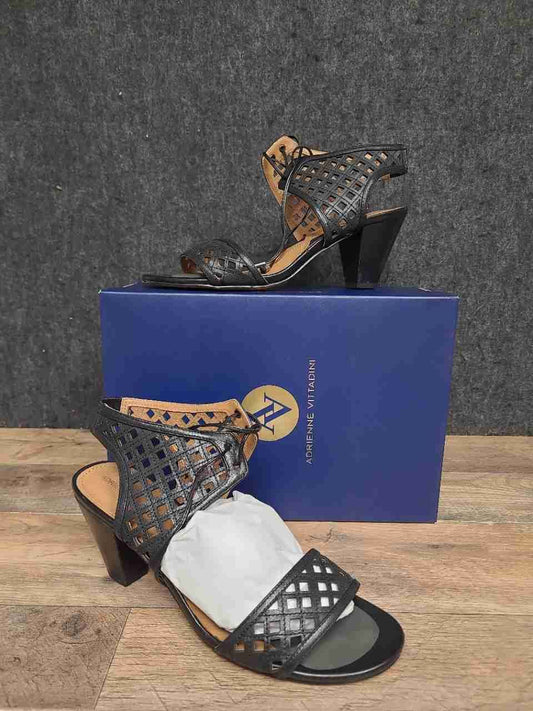Adrienne Vittadini AV-Picco Black Soft Calf Leather Lattice Sandal Size 9 M