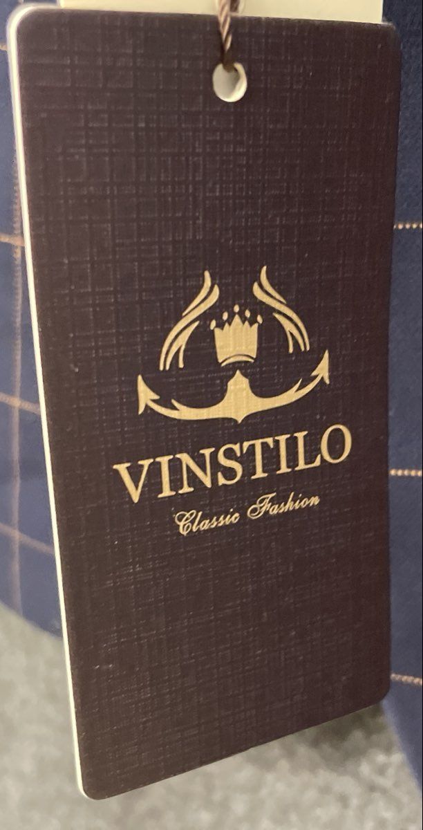 Vinstilo Men's Navy Blue Grid Windowpane Suit Jacket Blazer Sz 40 NWT VS9268-1