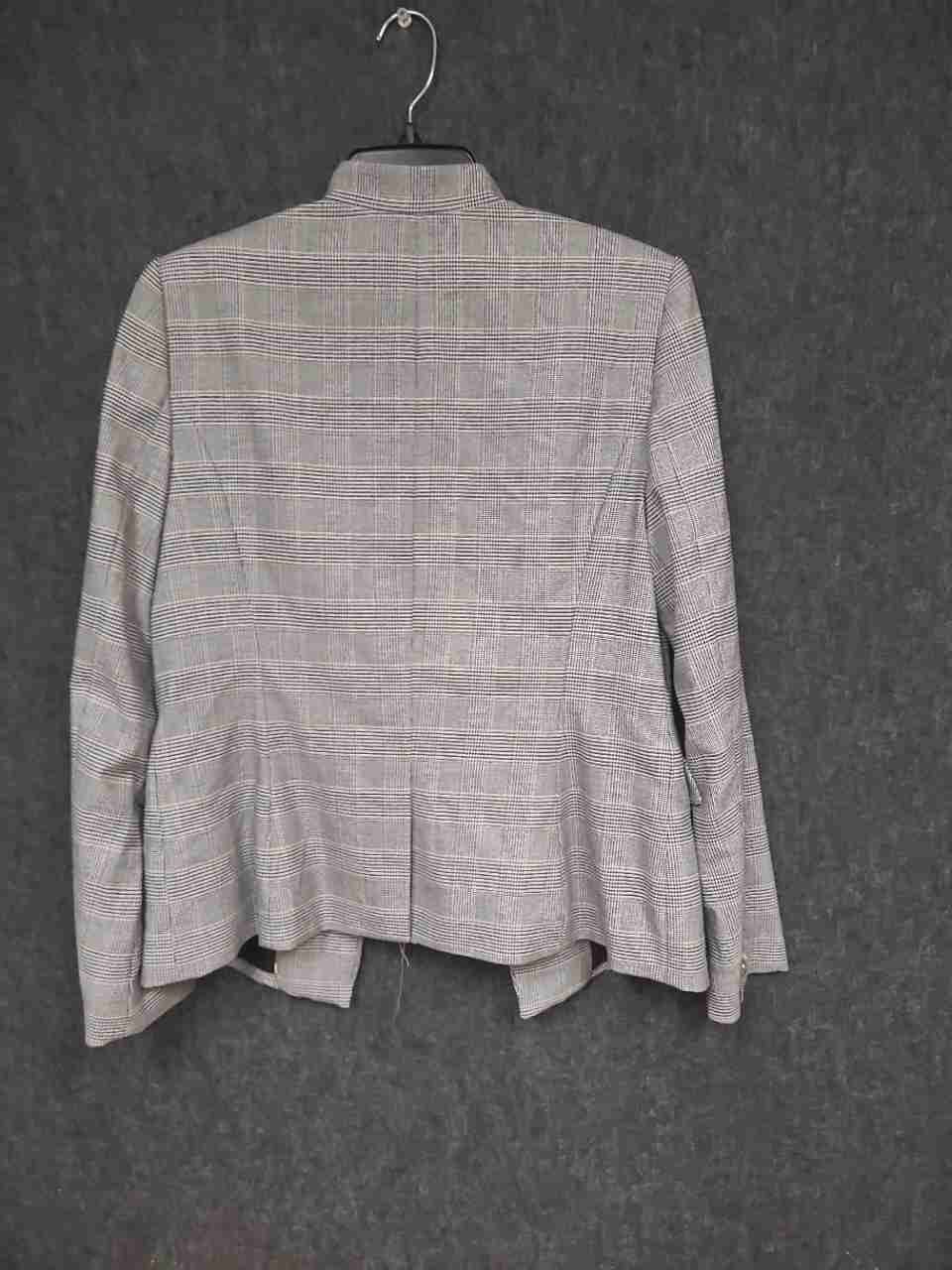 White House Black Market Women's Gray Glen Plaid Open Front Blazer Size 10