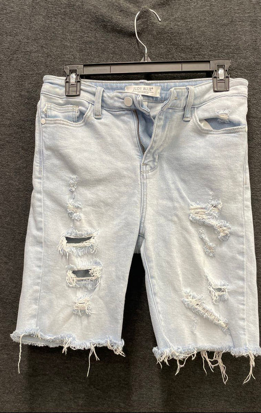 Judy Blue Women's Light Wash Distressed Ripped Denim Bermuda Shorts Sz M