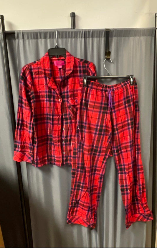 Victoria's Secret Women's Pajama Set Red Purple Plaid Metallic Sparkle Sz XS