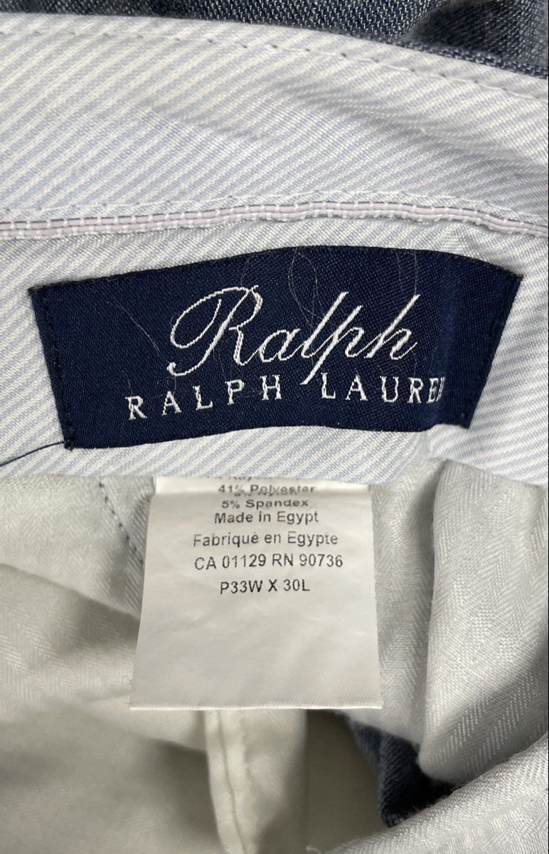 Ralph Lauren Men's Light Blue Pleated Cuffed Chambray Dress Pants Sz 33x30