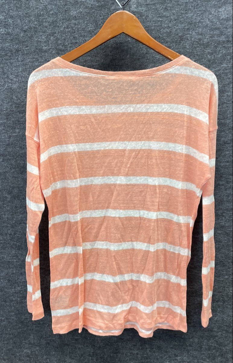 Lauren Ralph Lauren Pink White Striped 100% Linen Top Shoulder Button Sz L NWT