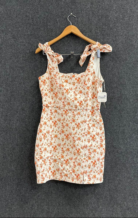 Altar'd State Women's White Orange Floral Tie Shoulder Mini Dress Sz L NWT