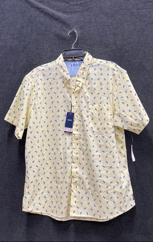 Izod Men's Yellow Stretch Pineapple Short Sleeve Button Down Shirt Sz XL NWT