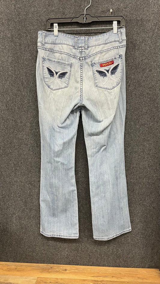 Vintage Y2K Sasson Women's Blue Ooh La La Embroidered Bootcut Jeans Size 10