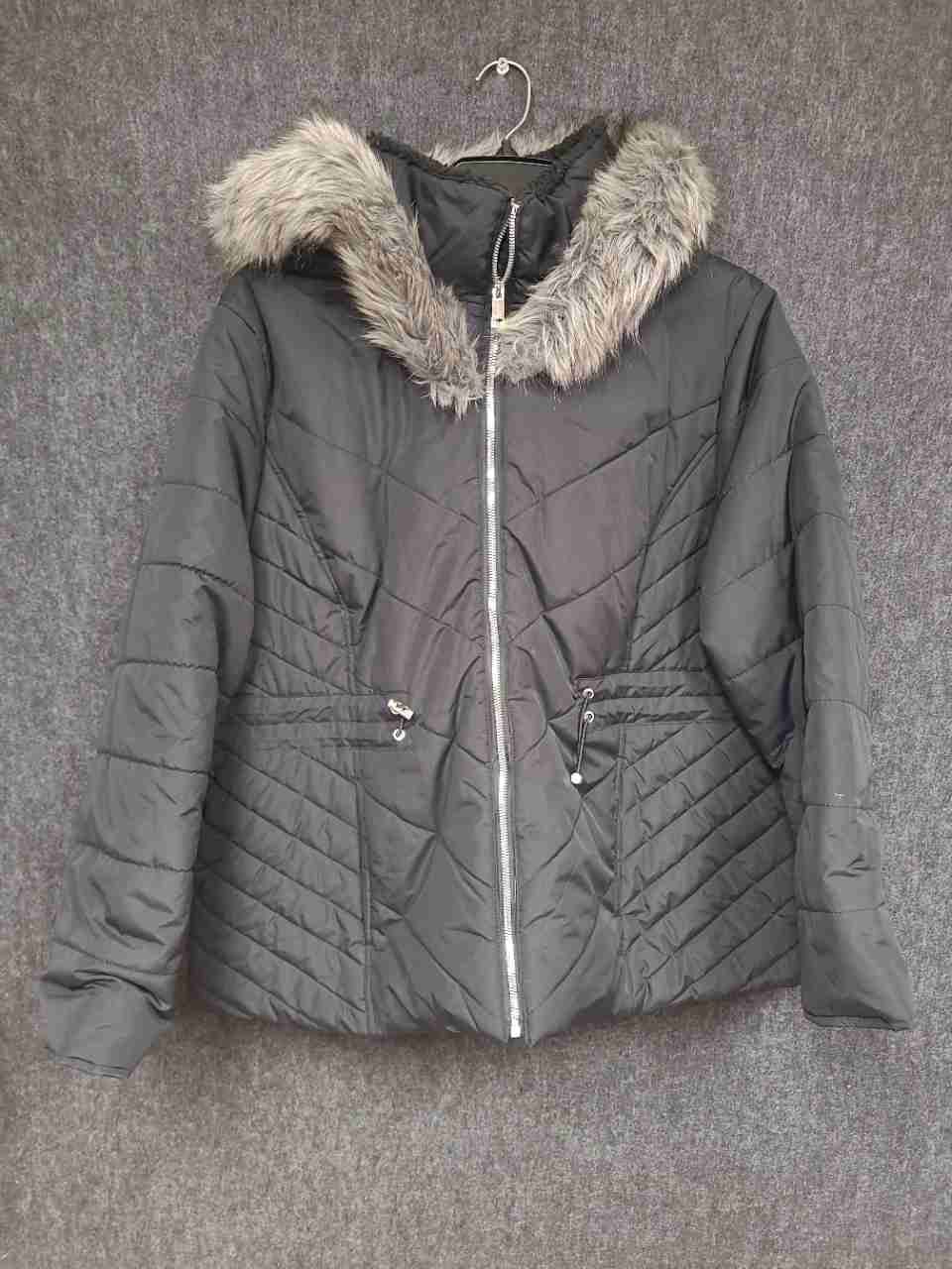 Maralyn & Me Women's Black Quilted Puffer Coat Faux Fur Trim Hood Sz 1X