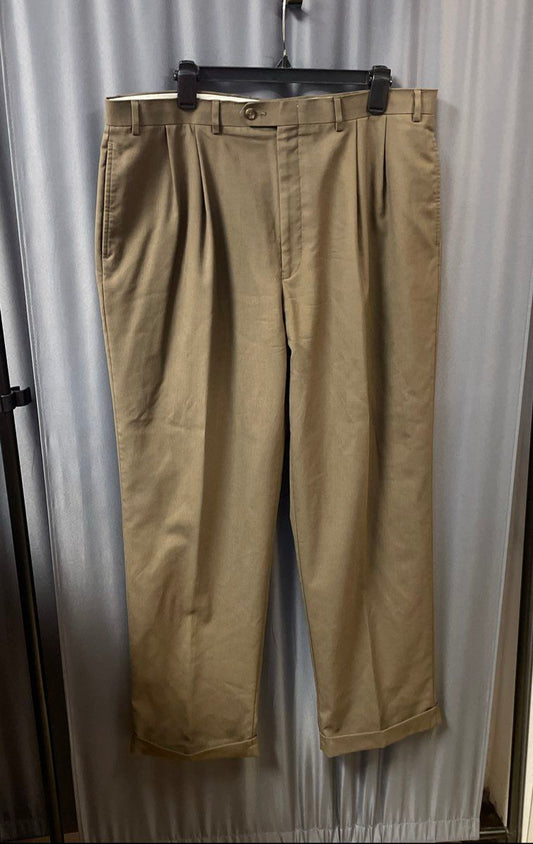 Lauren Ralph Lauren Men's Green Pleated Wool Slacks Trousers Cuffed 38x32