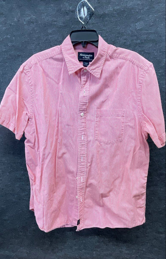 Abercrombie & Fitch Men's Pink Stripe Short Sleeve Button Up Shirt Size L