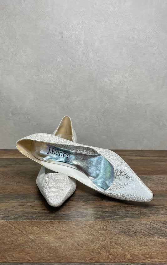 J. Renee Clair White Silver Reptile Embossed Pointed Toe Pumps Size 11M
