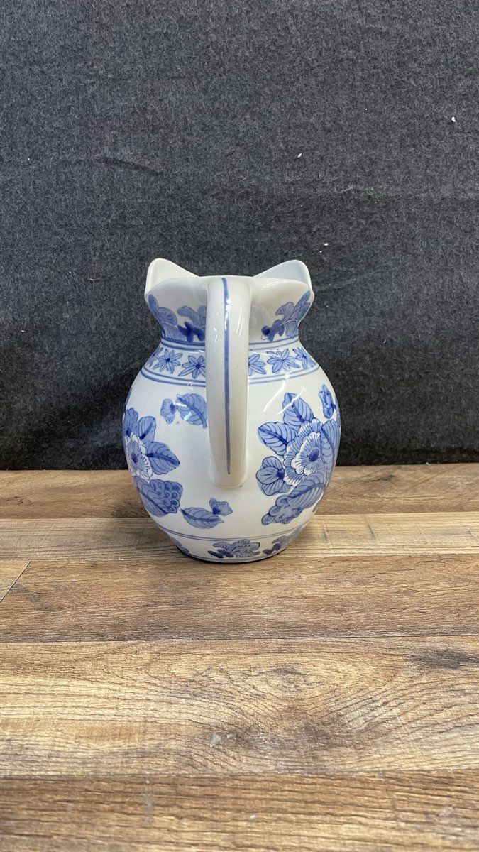 Vintage Style Blue and White Floral Ceramic Pitcher