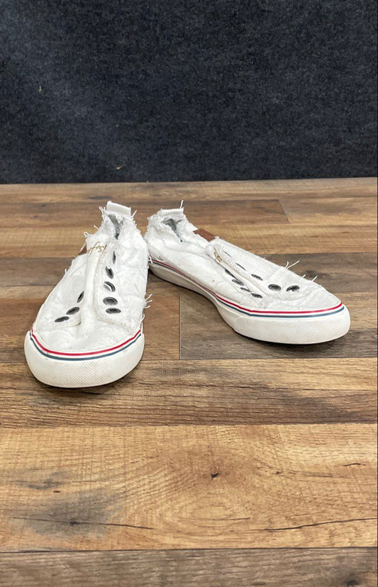 Blowfish Malibu Play White Canvas Frayed Laceless Slip On Sneakers Womens