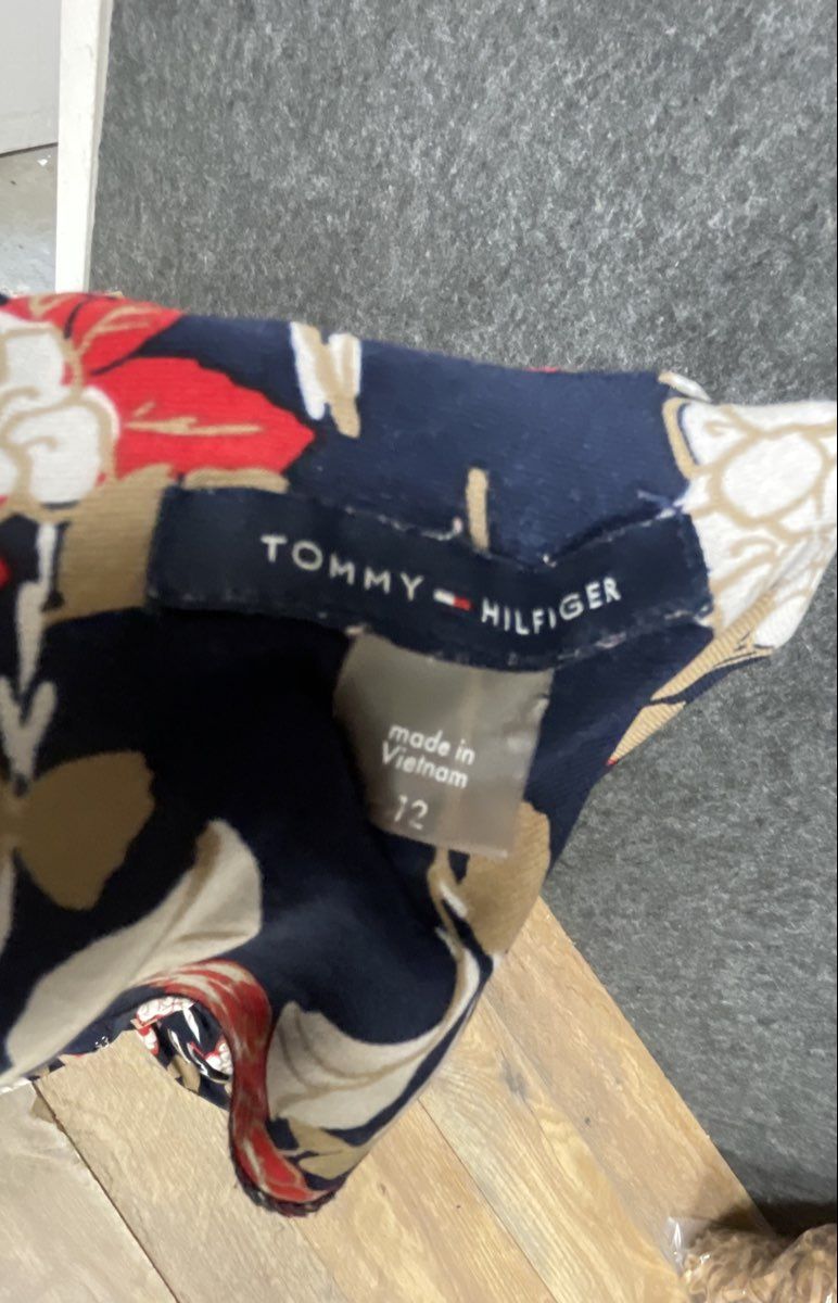 Tommy Hilfiger Women's Floral Bell Sleeve Shift Dress Navy Blue Red Sz 12