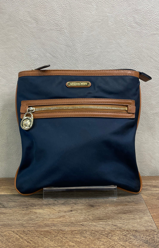Michael Kors Navy Nylon Tan Leather Trim Crossbody Bag Gold Hardware