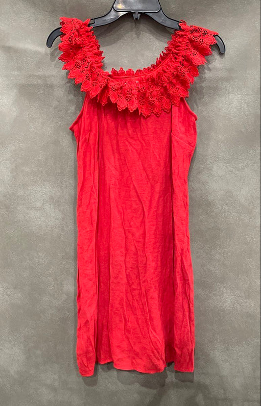 Kim Rogers Women's Red Lace Ruffle Neckline Sleeveless Petite Dress Sz PS