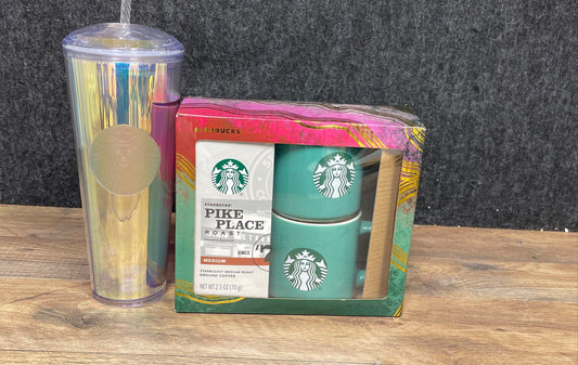 Starbucks Iridescent Tumbler & 2022 Stacking Mug Coffee Gift Set 3pc Lot New