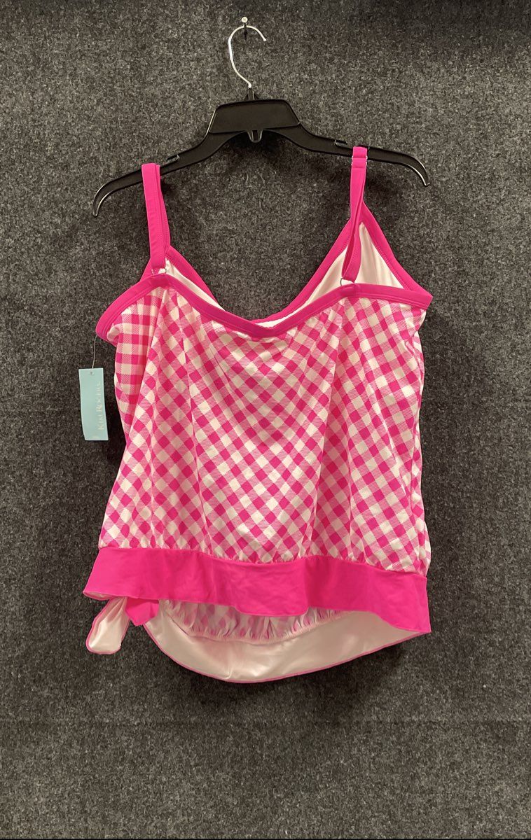 Kim Rogers Women's Pink Gingham Blouson Tankini Top Swimsuit NWT Size 20W