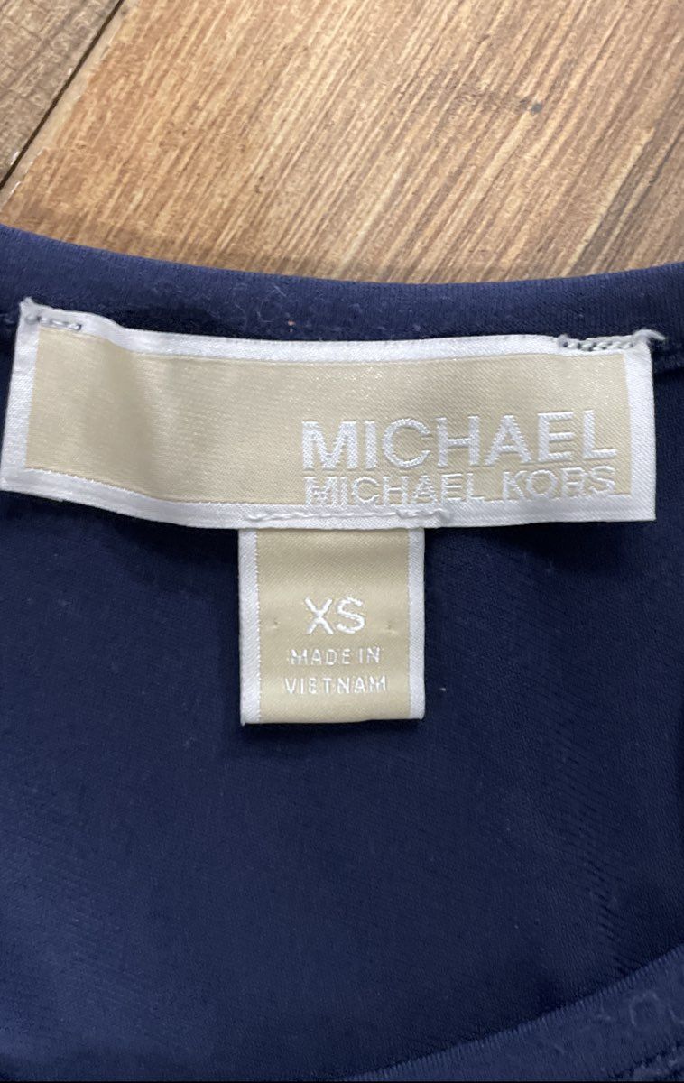Michael Kors Women's Navy Blue Gold Zip Tunic Top Mini Dress Sz XS