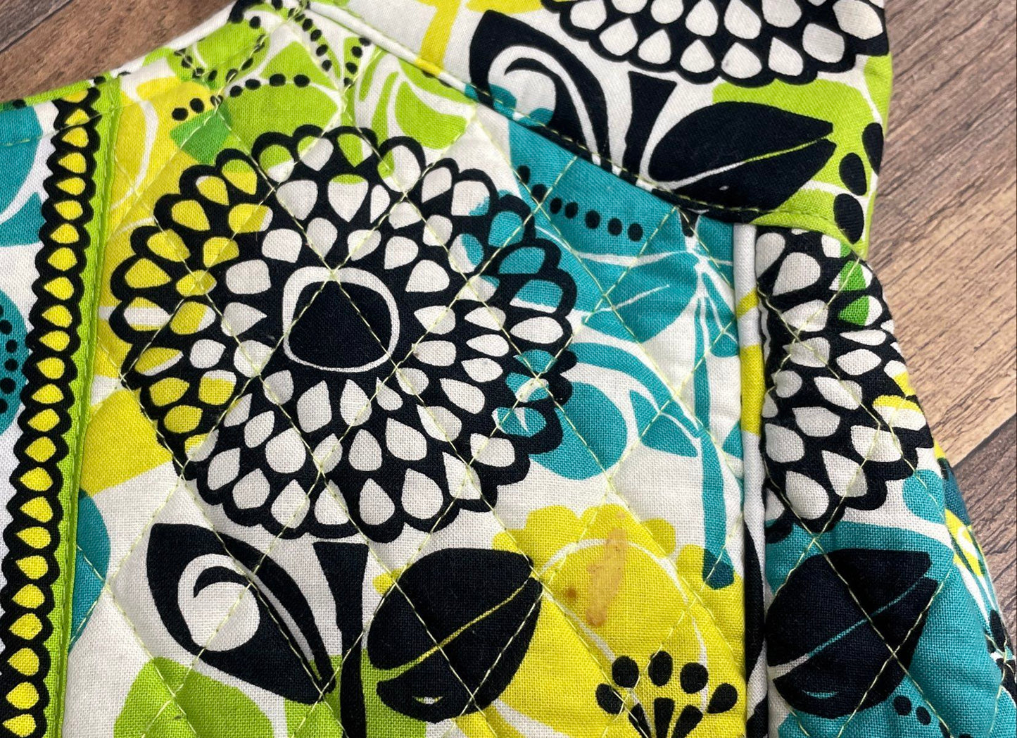 Vera Bradley Lime Green Teal Floral Quilted Cotton Large Tote Crossbody Bag