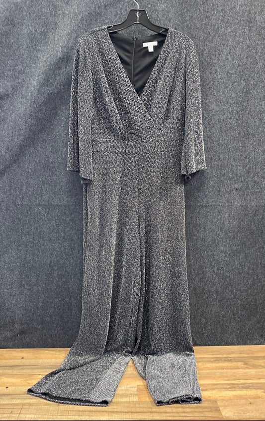 New York & Company Women's Silver Metallic Shimmer Wide Leg Jumpsuit Sz M