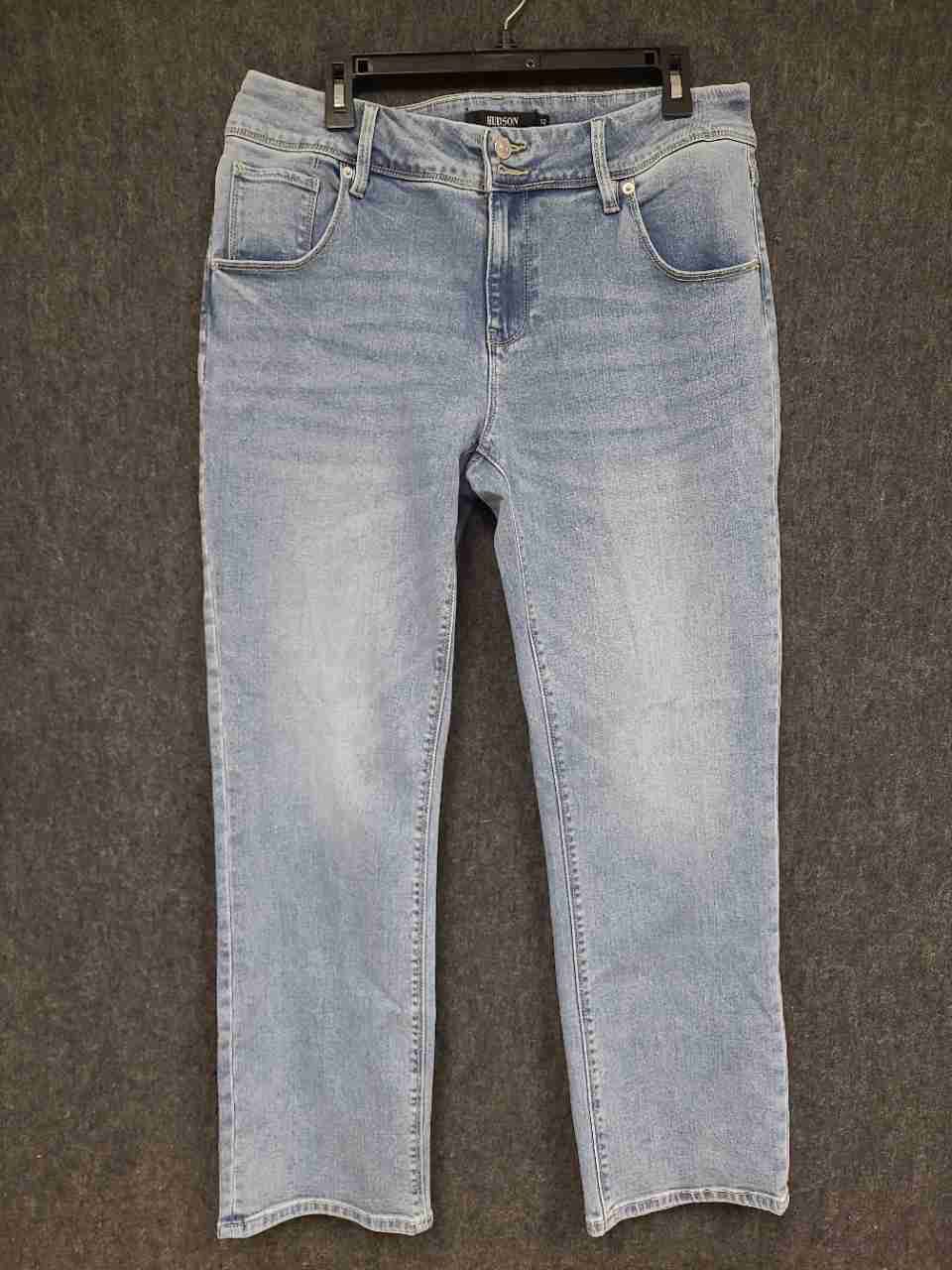Hudson Women's Light Wash Signature Flap Pocket Straight Leg Jeans Sz 12
