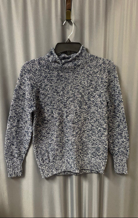 Vintage LL Bean Marled Cotton Mock Neck Sweater Blue White Sz XS Petite