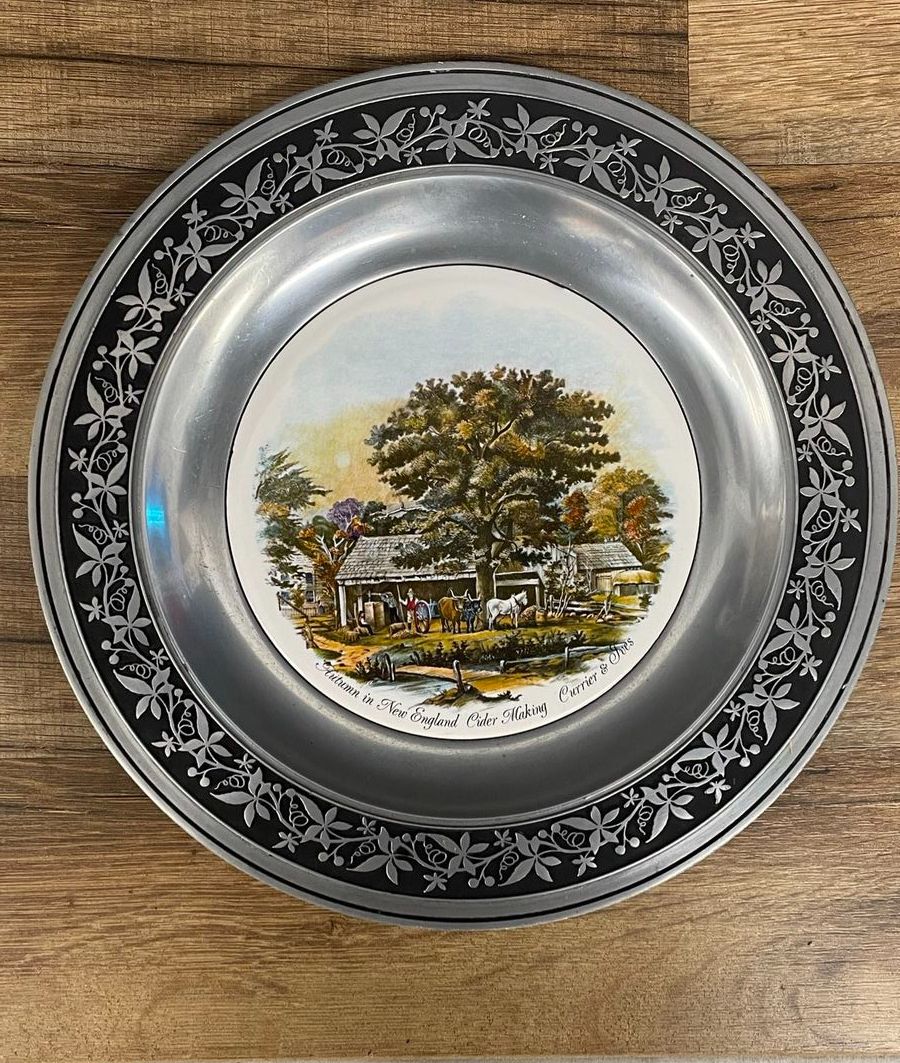 Currier and Ives Framed Ceramic Tile Plate