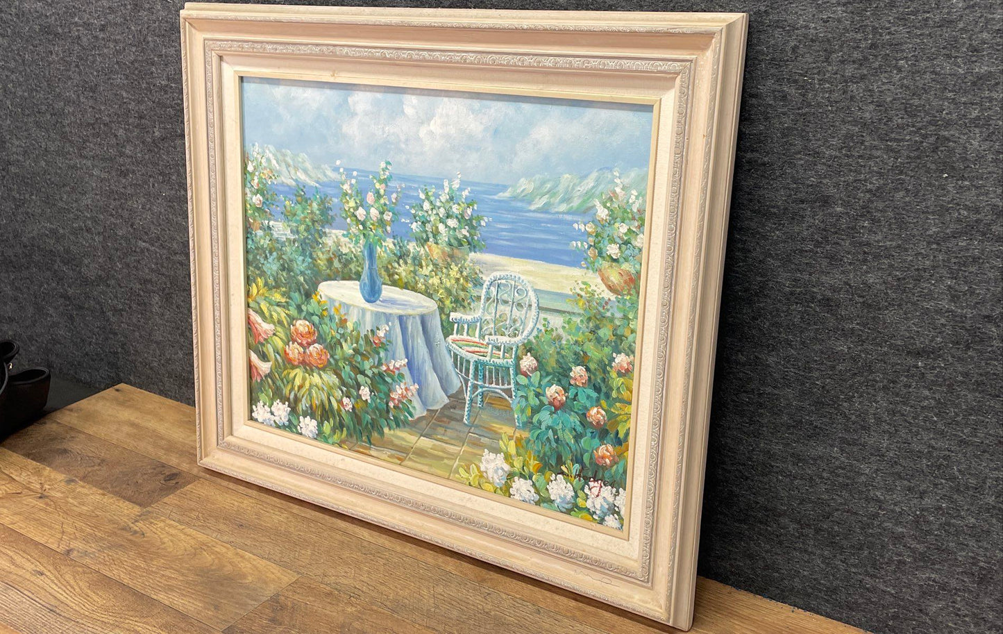 Balcony Seascape Signed by W. Hodges Original Oil Painting