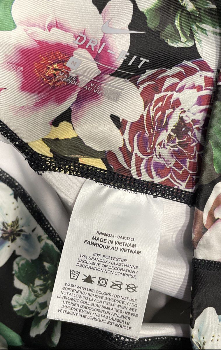 Nike Women's Dri-FIT Floral Training Leggings Black Multicolor Peony Print Sz M