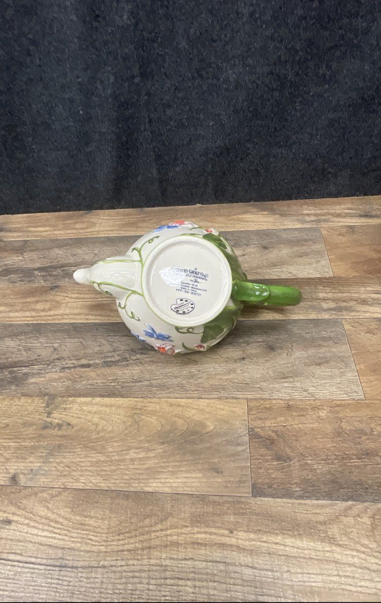 Temptations Stoneware Teapot W/ Butterflies Dragonflies Flowers Design
