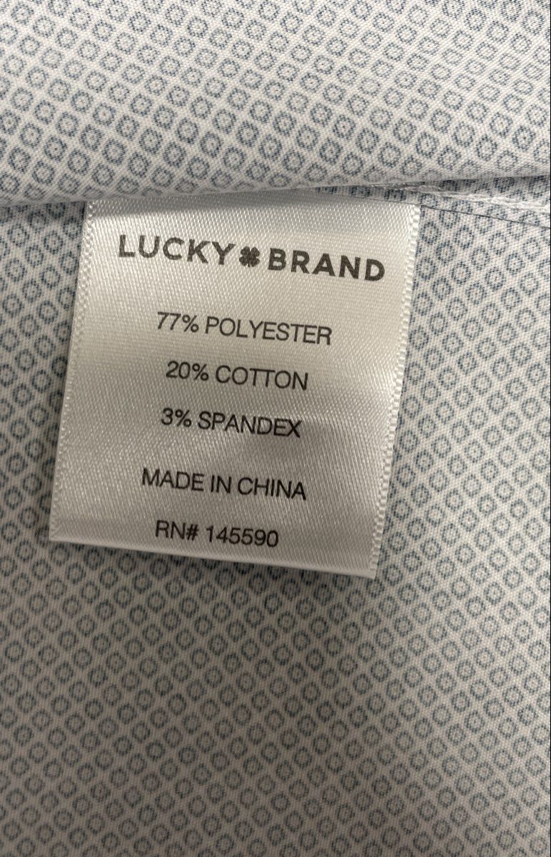 Lucky Brand Men's Slim Fit Stretch Button Up Shirt Blue Geometric Sz L