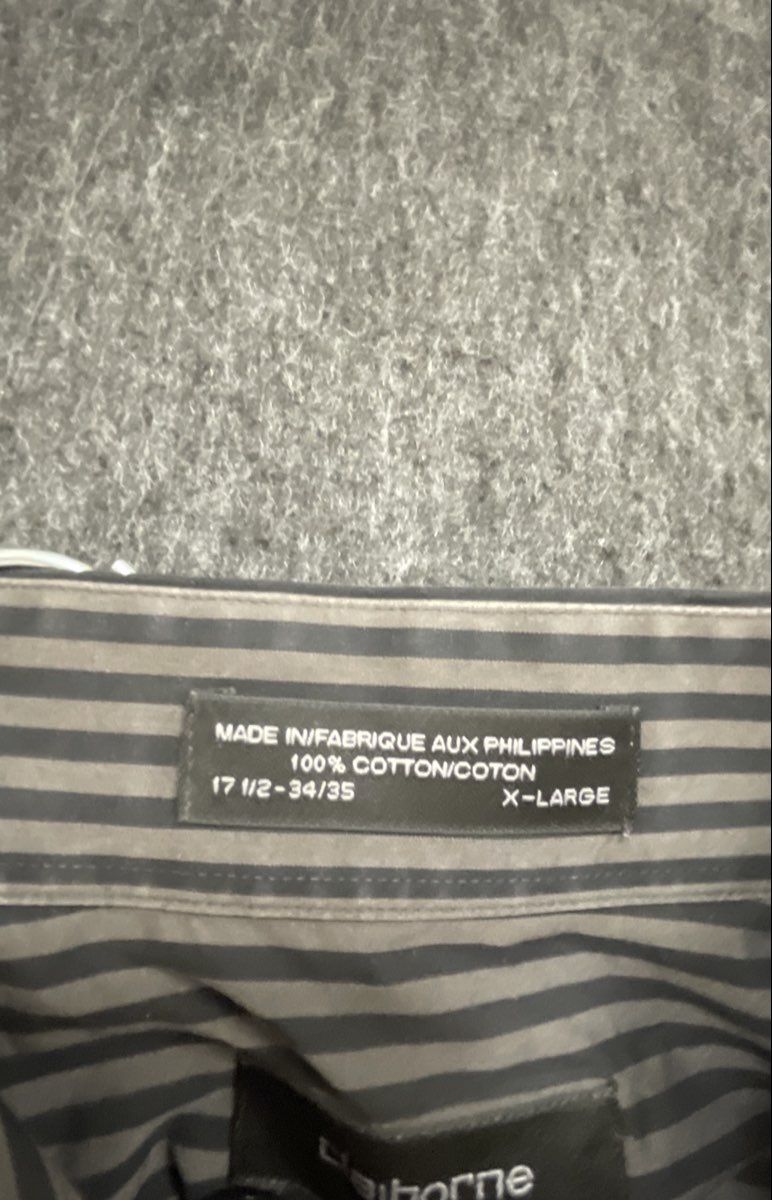 Claiborne Men's Button Down Shirt Black Gray Striped Long Sleeve Wrinkle Free XL