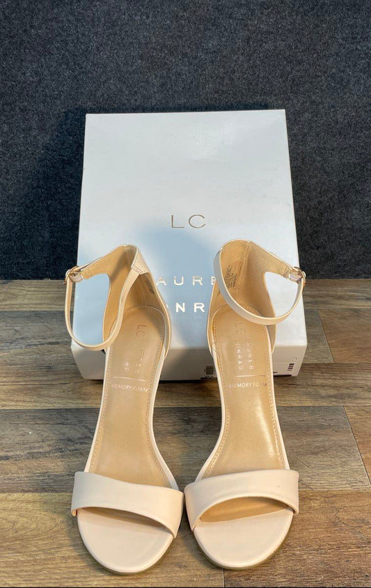 LC Lauren Conrad Hematite Cream Ankle Strap Heeled Sandals Women's Size 10