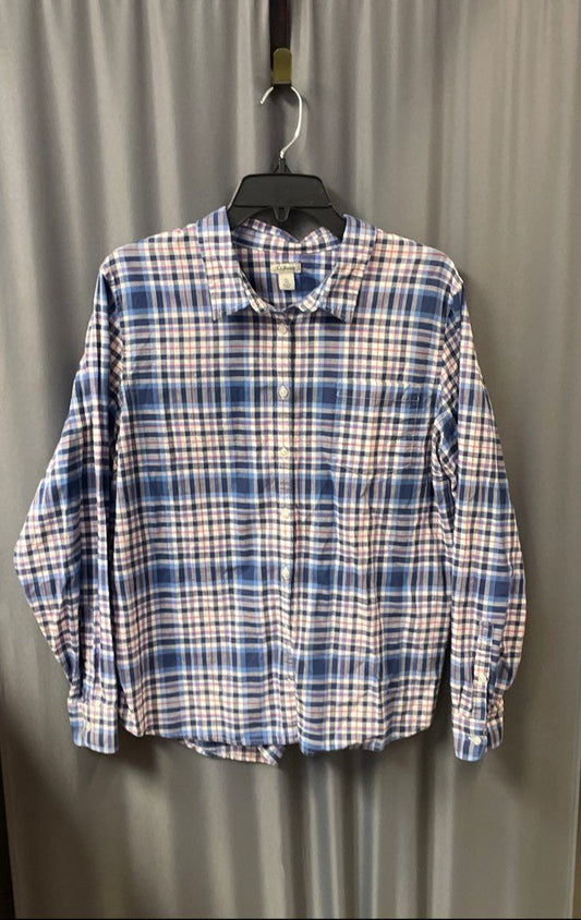 L.L. Bean Women's Long Sleeve Plaid Button Down Shirt Blue Red Sz XL