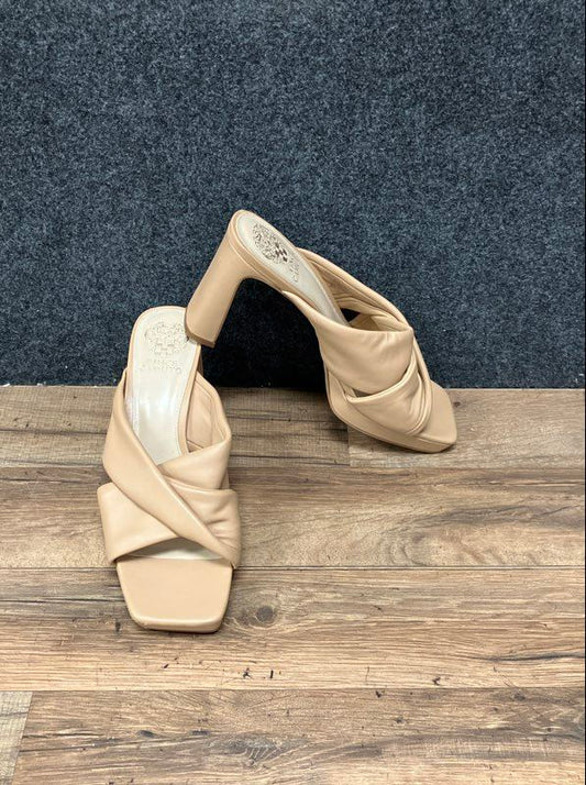 Vince Camuto Elmindi Sandstone Platform Heeled Sandal Mules Women's Size 9.5