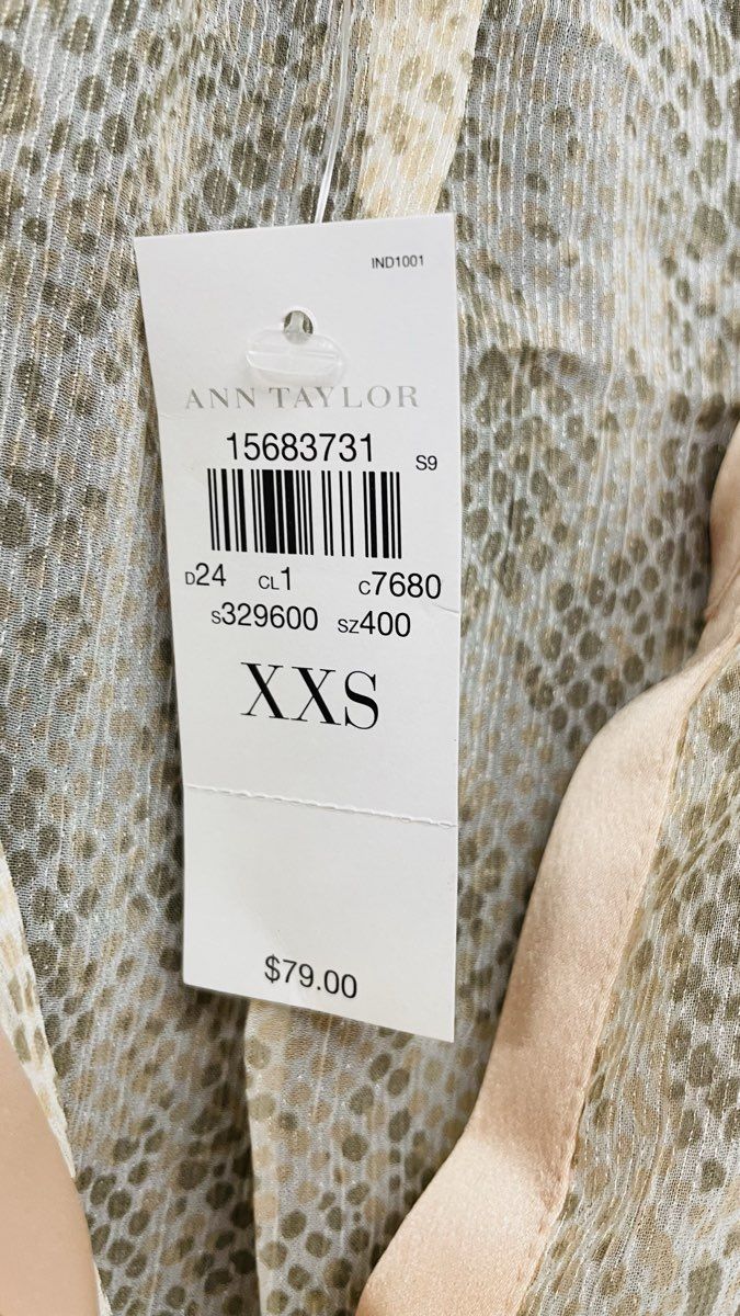 NWT Ann Taylor Women's Snake Print Satin Trim Blouse Cream Pink Sz XXS