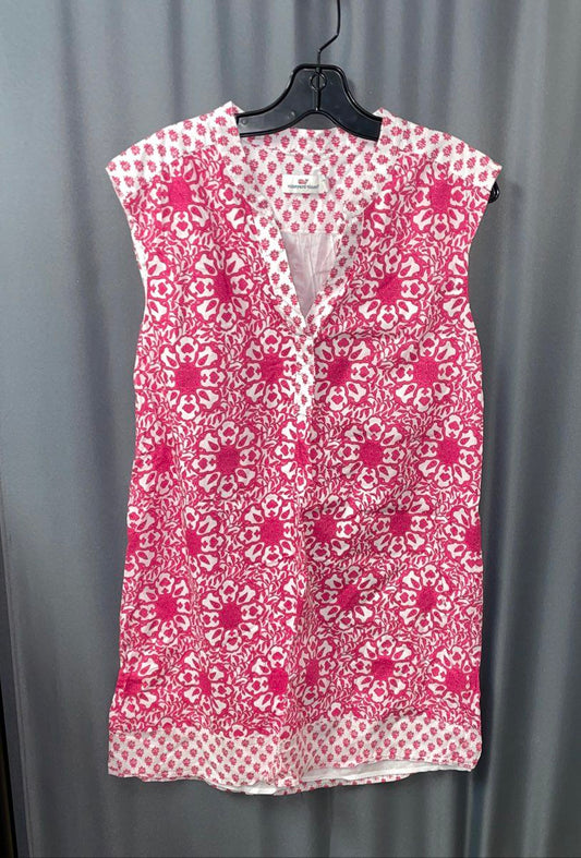 Vineyard Vines Women's Tunic Dress Pink White Floral Print V-Neck Cotton Size S