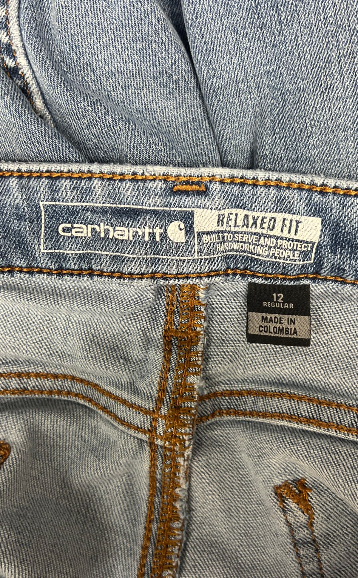 Carhartt Women's Relaxed Fit Light Wash Blue Denim 5-Pocket Jeans Sz 12