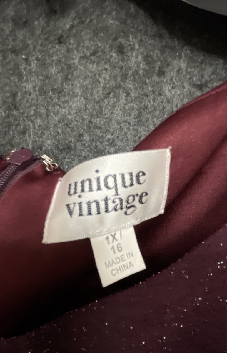 Unique Vintage Women's Burgundy Metallic Shimmer Fit Flare Dress Sz 1X 16