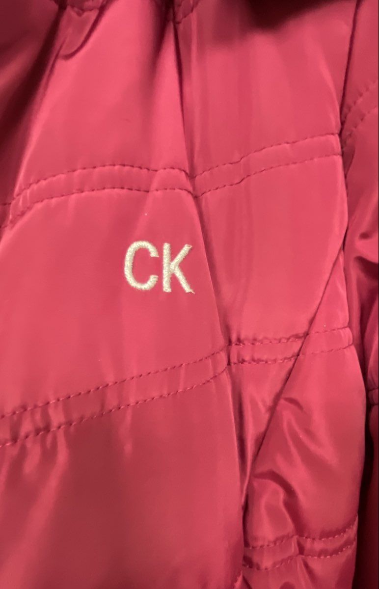 Calvin Klein Jeans Girls Berry Pink Puffer Jacket Faux Fur Hood Fleece Sz M 8/10