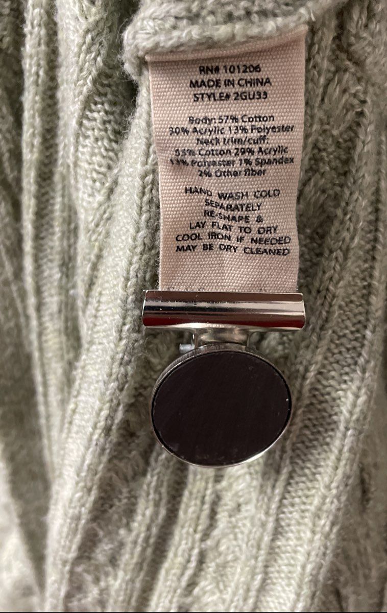 Soft Surroundings Women's Sage Green Cable-Knit Cotton Blend Sweater Sz L