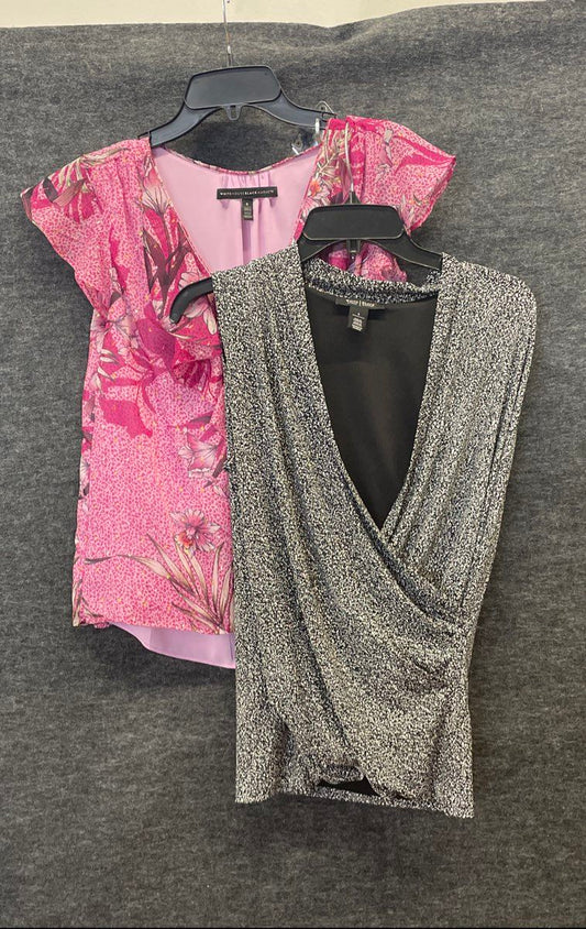 White House Black Market Women's Lot of 2 Tops Blouses Pink Floral Black Sz S 6