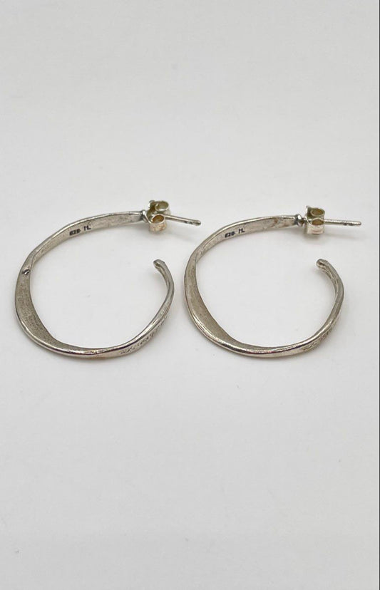 925 Sterling Silver Hammered Hoop Earrings 5g
