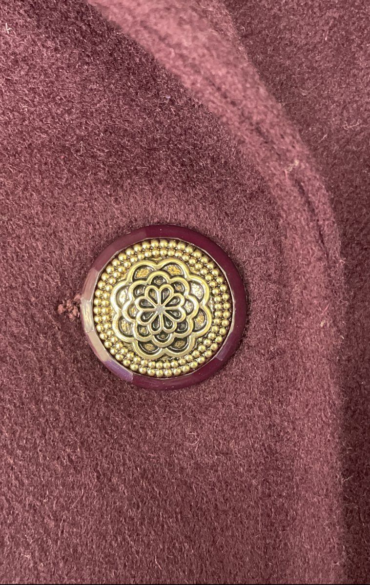 Jones New York Vintage 90s Women's Burgundy Wool Velvet Collar Long Coat Sz 8